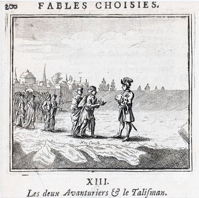 Fabeln de la Fontaine Wanderer Kupferstich Henrik Cause Passepartout 1728