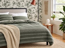 Threshold Cotton Woven Stripe Duvet Cover Sham Set Moss Green Full/Queen