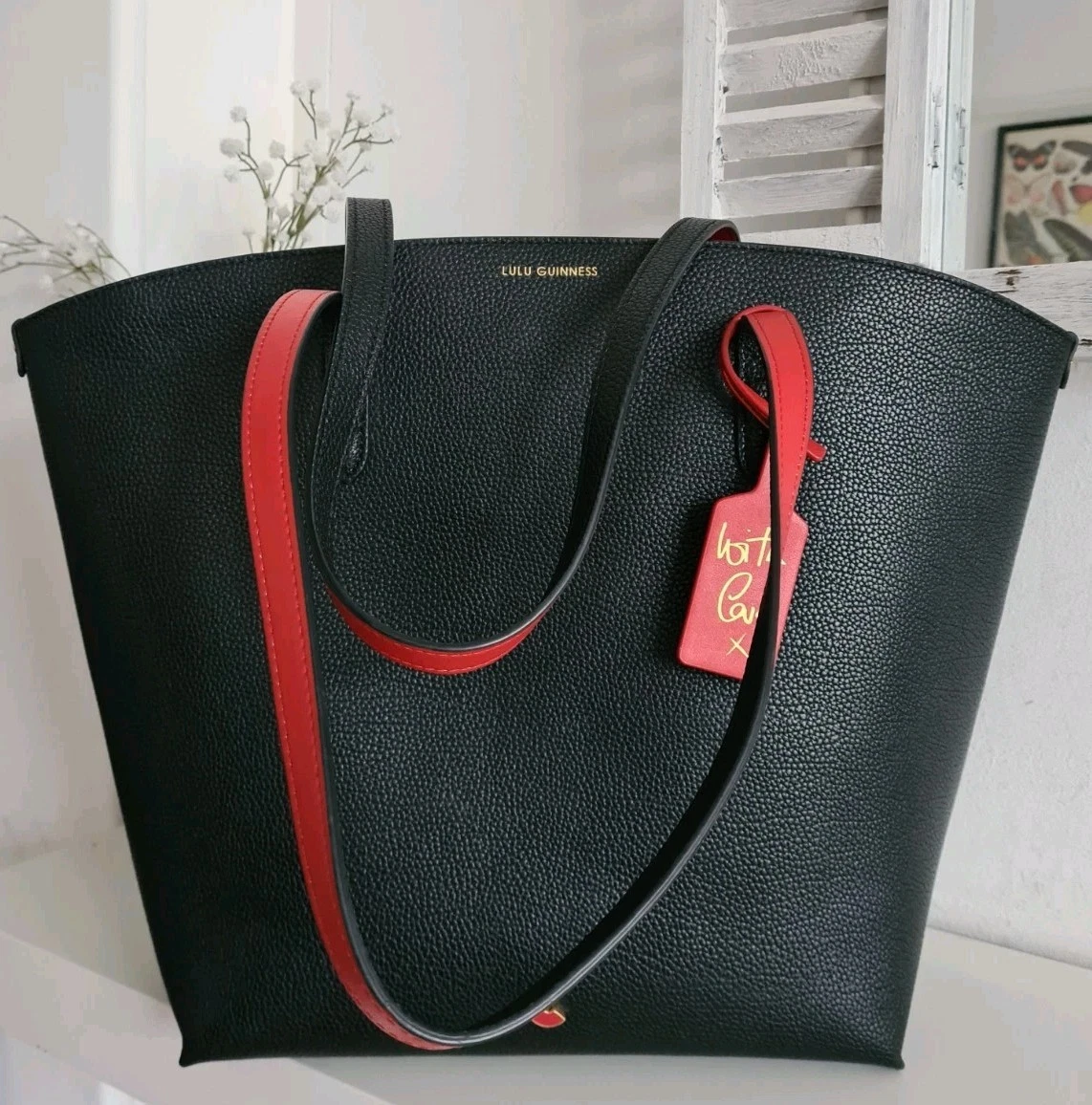 Lulu Guinness Black Leather Agnes Shoulder Bag M/L Tote Shopper Handbag