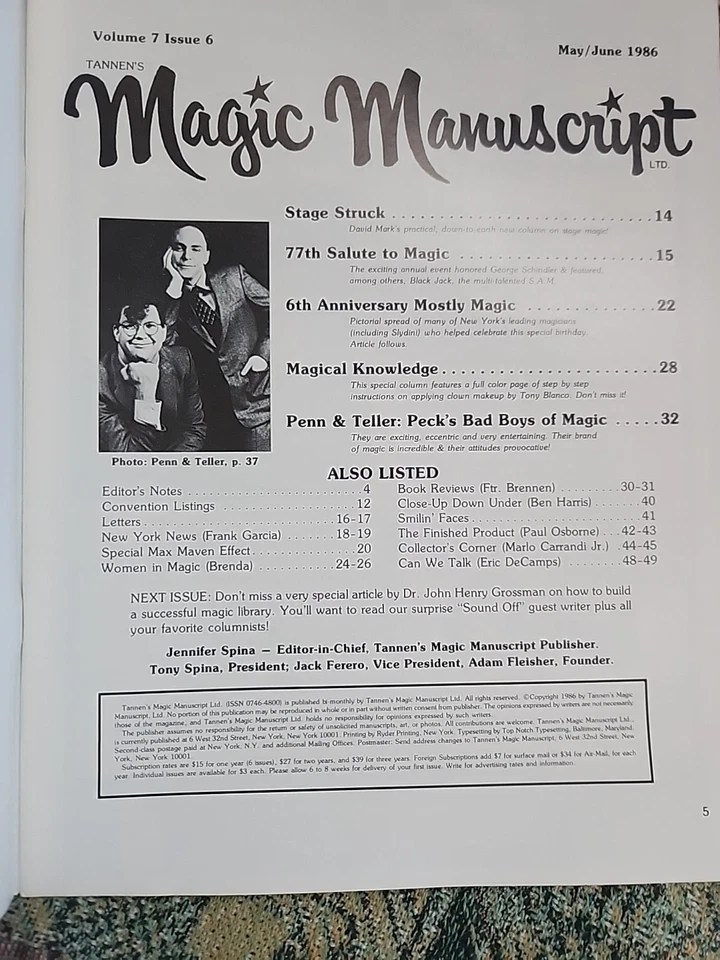 Vintage Magic Magazines: Penn & Teller, The Pendragons, Cesáreo PeláezTannen's - Image 2 of 4