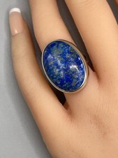 Artisan 925 Sterling Silver Large 25mm x 18mm Lapis Cab Ring Size 5.25 - 8.2gr