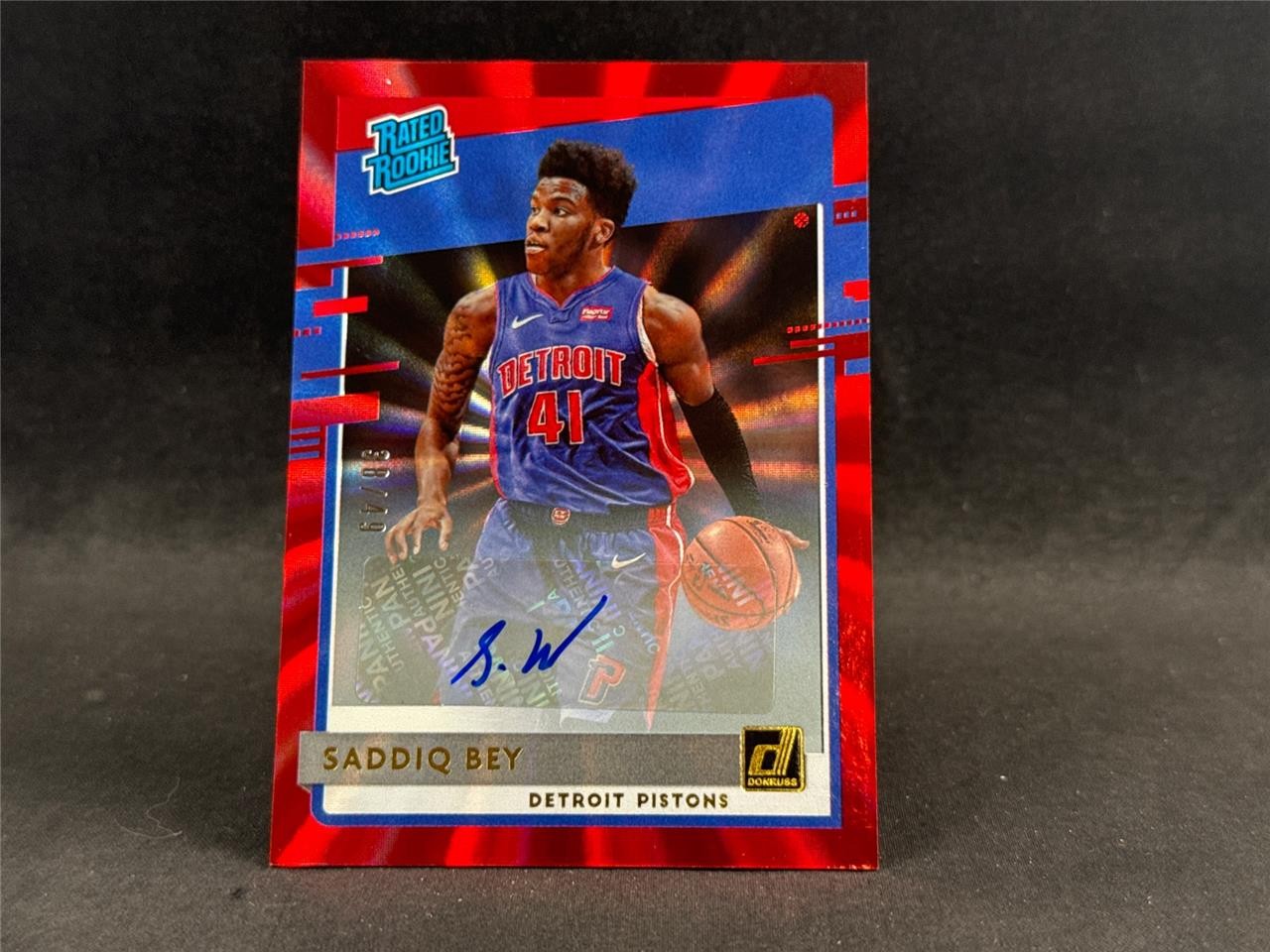 2020-21 PANINI DONRUSS SADDIQ BEY #210 RATED ROOKIE HOLO RED LASER AUTO 38/49