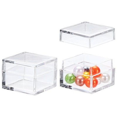 2 Pcs 1.2'' x 1.2'' x 0.8''  Small Acrylic Storage Box with Lid Clear Rectangle