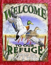 DUCK Wildlife Tin Sign 12 x 16 "Welcome to Our Refuge" / Mallards