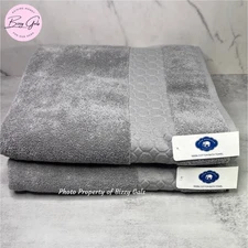 John Robshaw Gray Grey 2 Bath Towels Set 100% Cotton - NWT