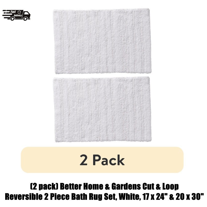 Better Home Gardens 2-Piece Reversible Cut Loop Bath Rug Set in White - 2 Pack