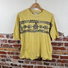Vintage 2 Of Us Shirt Size Medium Yellow Ethnic Beaded Embroidered Boho 90s