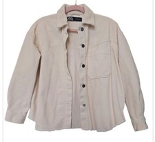 Zara Women's Beige Cream Oversized Jacket Size Medium 100% Cotton Long Sleeve