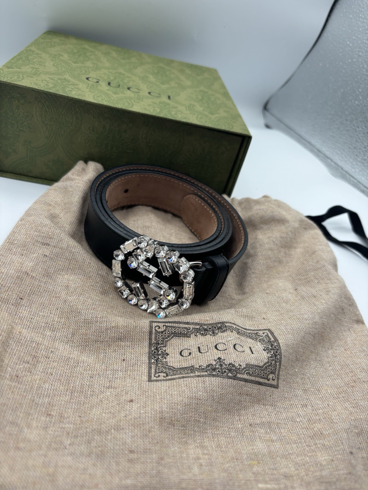 Gucci Authentic Crystal Interlocking G Black Leat… - image 1