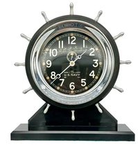 Chelsea Ship’s Clock 6” Dial Custom Shelf Mantel Desk--Nickel Case on Black Base
