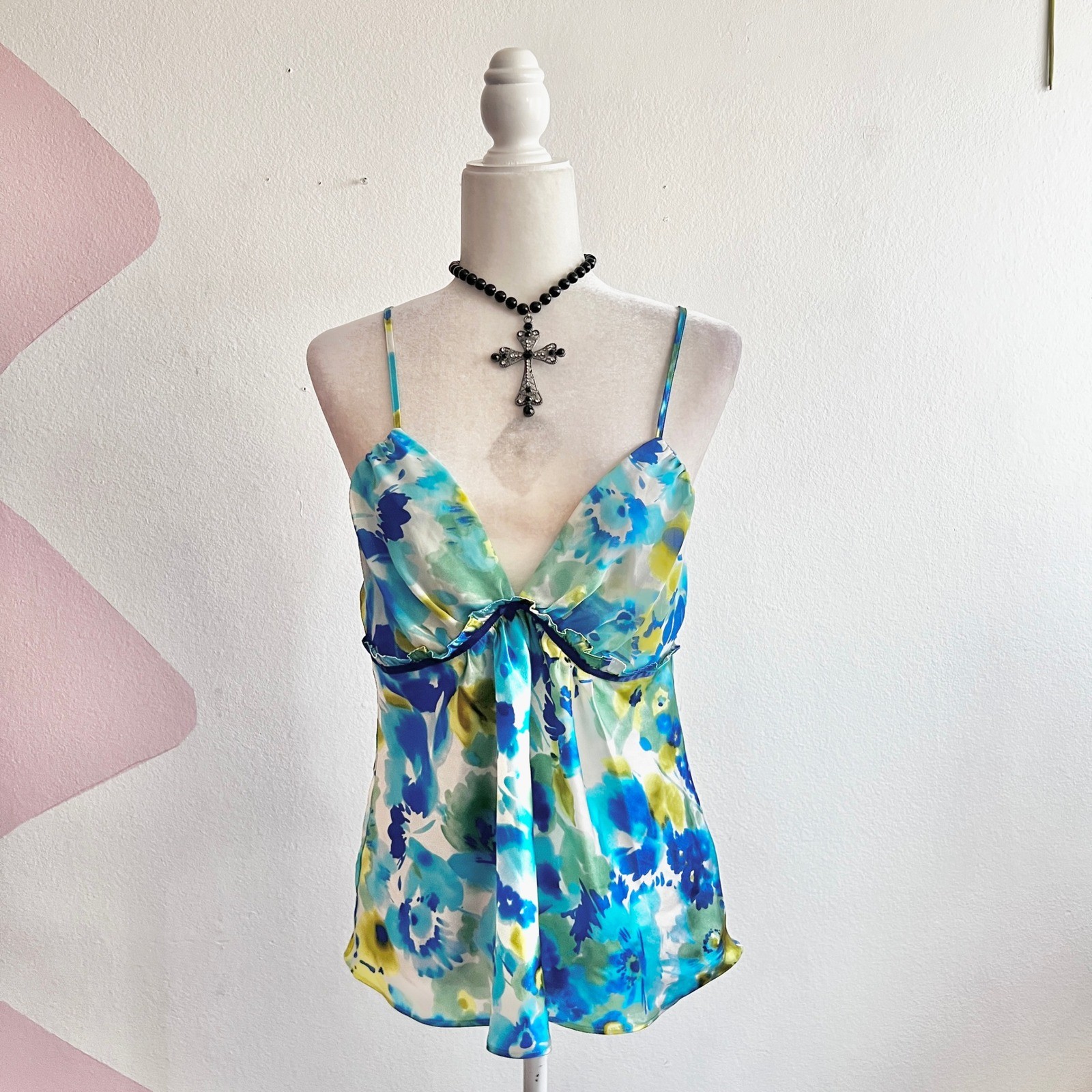 Y2K Babydoll Tank Top 2010 00s Festival Coachella Retro Blue Medium