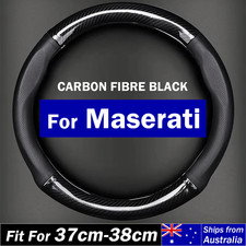 For Maserati Carbon Fiber Black Car Steering Wheel Cover w/ Rubber Inner Ring