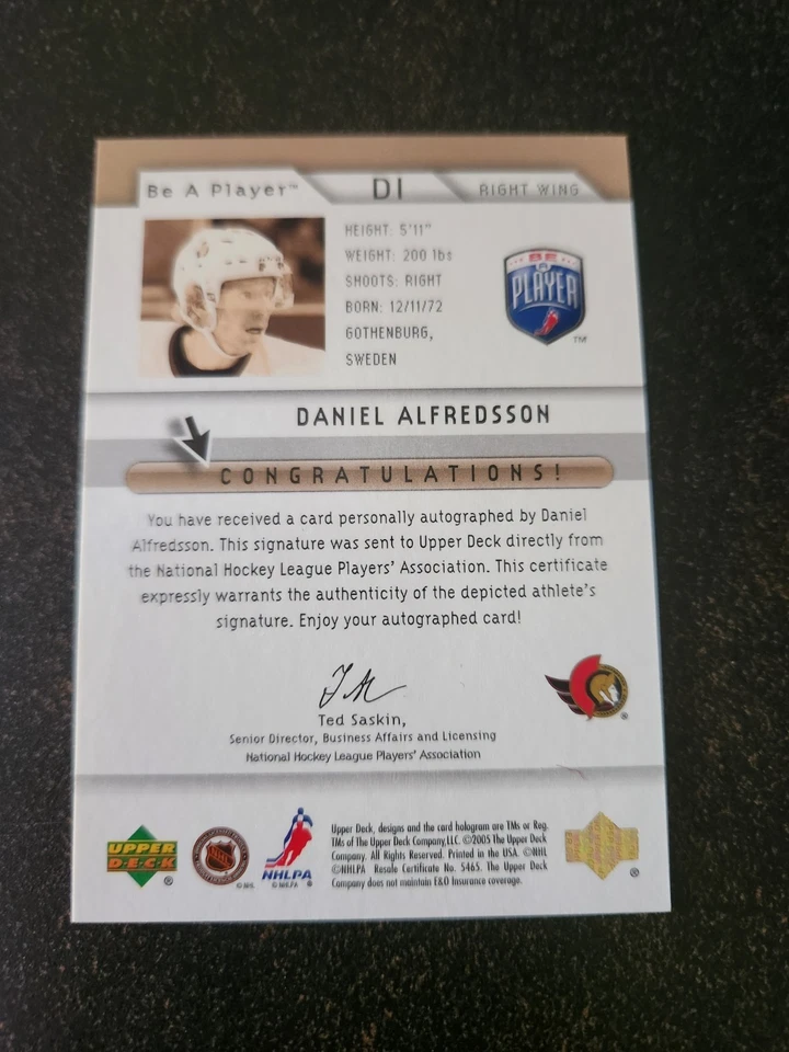 2005-06 Be A Player - Daniel Alfredsson - Autograph - Image 2 of 2