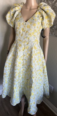 NWT DREAM Sister Jane Tea Midi Dress Jacquard Floral Fit & Flare Puff Sleeve S