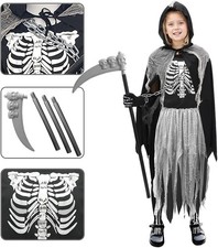 Sensenmann Halloween Kostüme mit Kapuze & Kette Geist Umhang-Größe 150