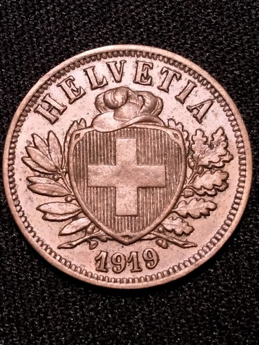 1919 B Switzerland 2 Rappen World Coin Darker In Person Free Shipping