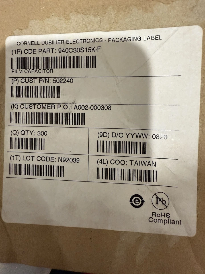 Cornell Dubilier Power Film Capacitor 940C30S15K-F NEW QTY 300 PCS - Image 4 of 4