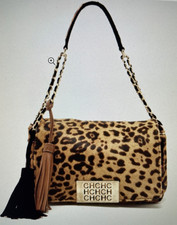 CAROLINA HERRERA Calf Hair Leather Shoulder Bag Small Leopard Print Tassel RARE