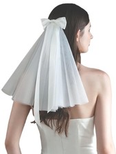White Short Bridal Bow Veil Tulle Bachelorette Party Veils Bride Accessories