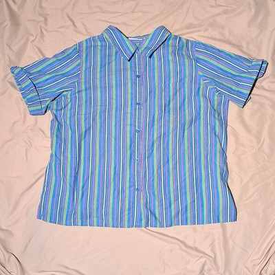 90s/Y2K Rainbow Stripe Women's Camp Shirt Size 20W Plus Size Basic Editions