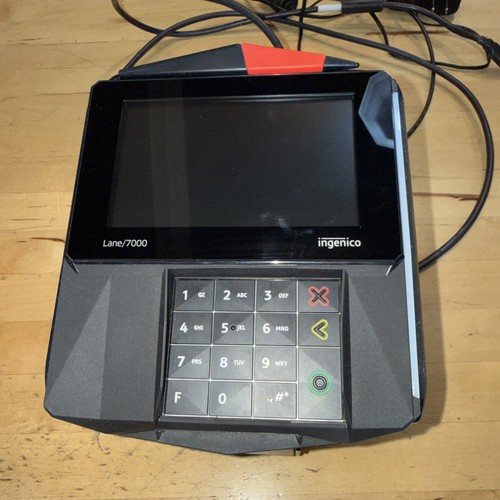 INGENICO LANE 7000 PRG30312951R CREDIT CARD TERMINAL w/ 12V USB CABLE, ENS STAND