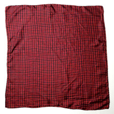 Vintage Scarf RED  BLACK HOUNDSTOOTH Silky Satin Fashion Purse Hair 20" SQUARE