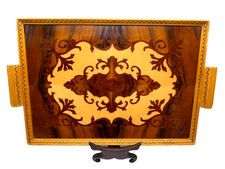 Vintage Inlay Wood Handled Serving Tray 14 x ...
