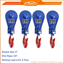 4x 8 Ton Snatch Block 6" Sheave 3/4" Wire Rope Swivel Hook For Wrecker Roll Back