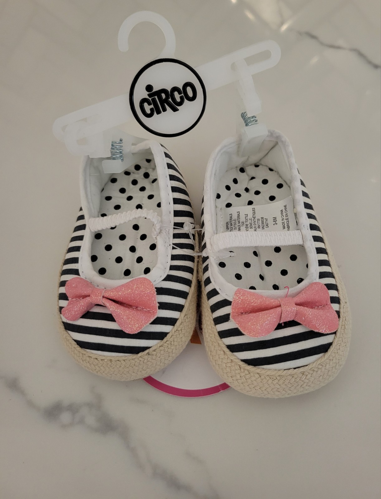 With Glittery Pink Bow Size 3-6mos.