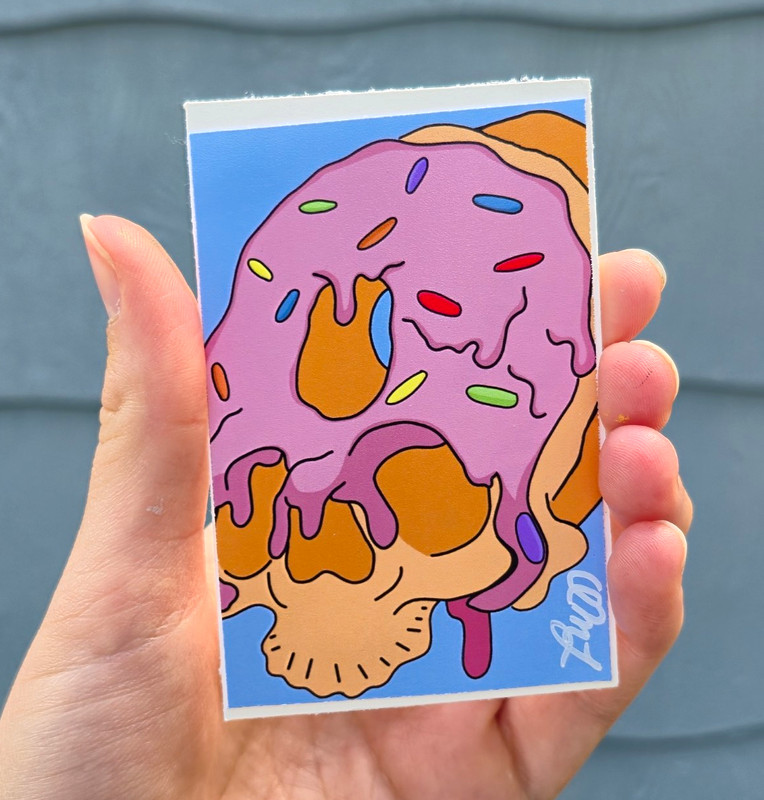ACEO Print Skeleton Donut Pop Art Miniature Art ATC annamaes.artistry