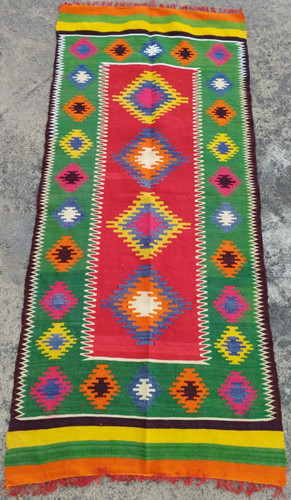 Vintage Traditional Oriental Lovely Turkish Multicolor Wool Kilim Rug 170x76 cm