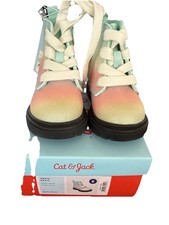 Cat  Jack Amaya Rainbow Lace-Up Zip Combat Boots Shoes, Toddler Girl 6 NEW