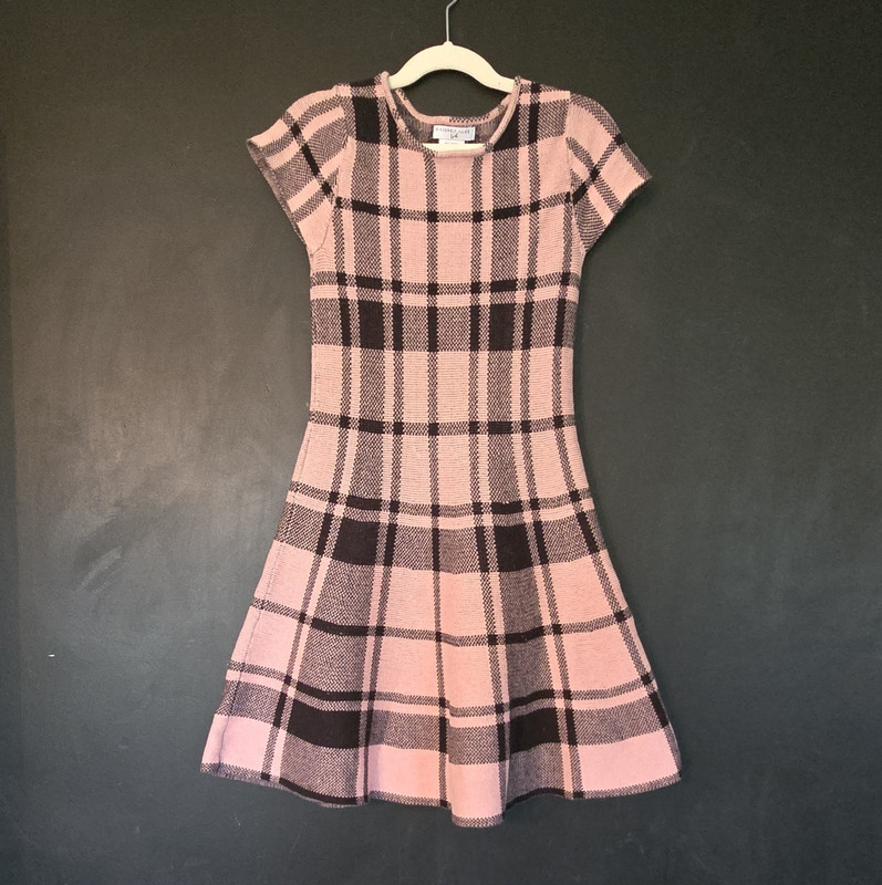 Sincerely Jules Girl Girls Fit & Flare Dress Pink Black Plaid Knit L (10/12)