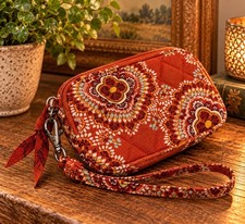 Orange Floral Quilted Coin Purse Zip Small Wallet Made in USA