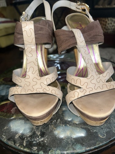 Zandra Rhodes, Zandra Rhodes Vintage Schuhe Größe 6 hohe Plateauschuhe in Beige und Braun