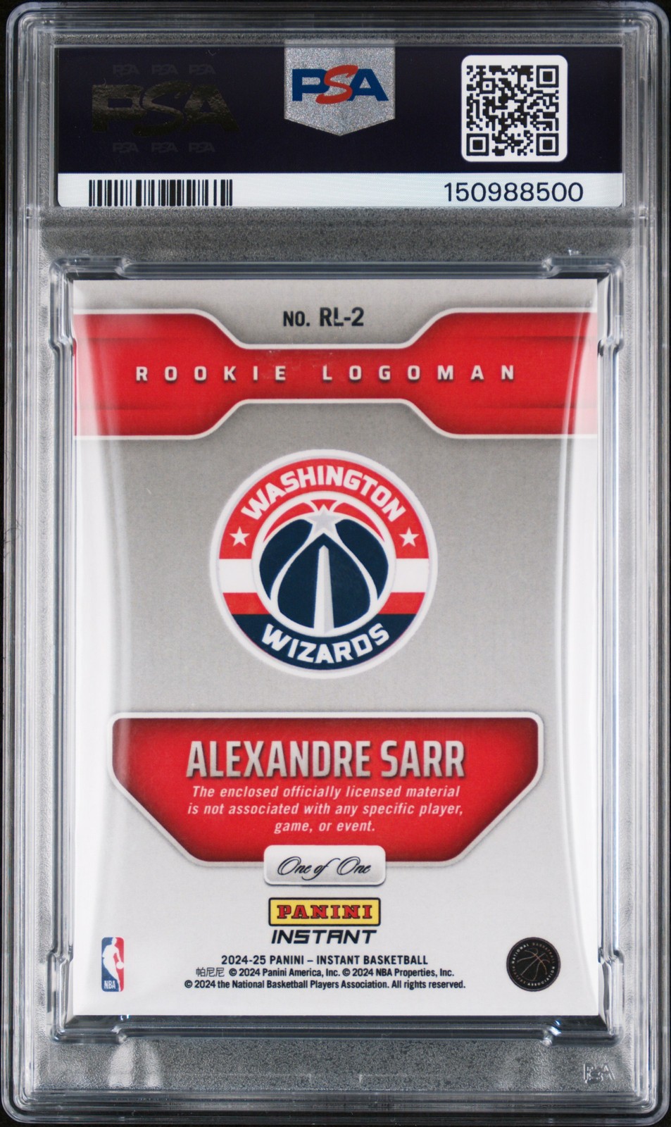 2024 PANINI INSTANT NBA ROOKIE LOGOMAN 1/1 #RL2 ALEXANDRE SARR 1/1 PSA 8 view 2
