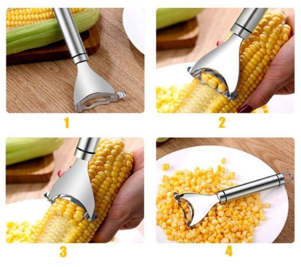 Stainless Steel Corn Cob Peeler Stripper Remover Kitchen Cutter Thresher Tool