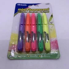 Bazic Products Mini Fluorescent Highlighters 5pk Odorless Vibrant Ink 