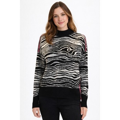 Halogen Womens Small Zebra Print Mock Neck Sweater Black White NWT