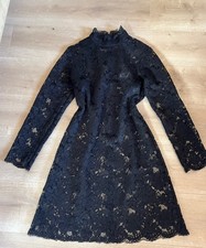 PROSECCO sheer Lace Overlay High Neck Black Long Sleeve Dress Uk 10