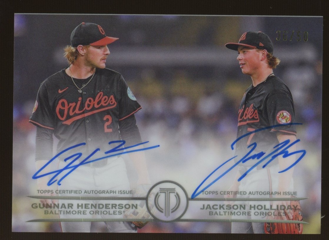 2025 Topps Tribute Gold Gunnar Henderson Jackson Holliday Dual AUTO /50