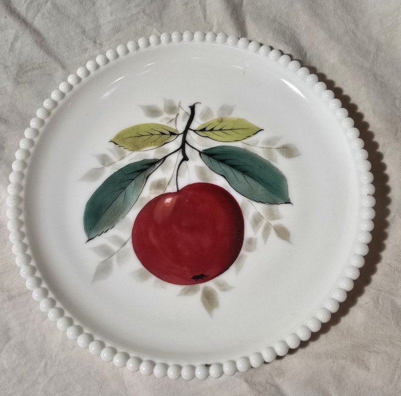 Vintage MCM Plates Westmoreland Milk Glass Hobnail Beaded Fruit Dessert Cherry 