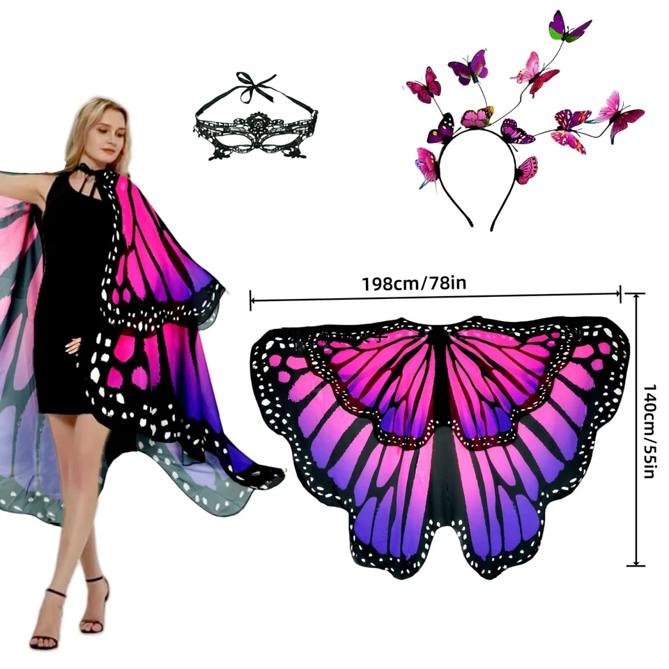 Disfraz de Halloween alas de mariposa para mujer alas de polilla capa de mariposa adulto... Foto 3 de 4
