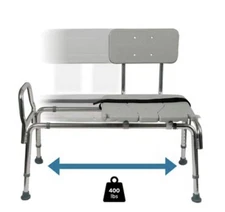 DMI Heavy-Duty Sliding Transfer Bench Shower Chair W/Cut-out Seat & Adjust Legs