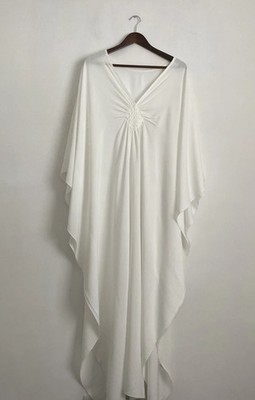 Vintage-Stil weiß elfenbein Maxi Kaftan Kleid Überwurf Einheitsgröße neu ohne Etikett