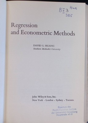 Regression and Econometric Methods Probability & Mathematical Statistics S. Huan