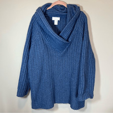 Soft Surroundings Women  s Blue Wool Cashmere Angora Blend Cable Knit Sweater 3X