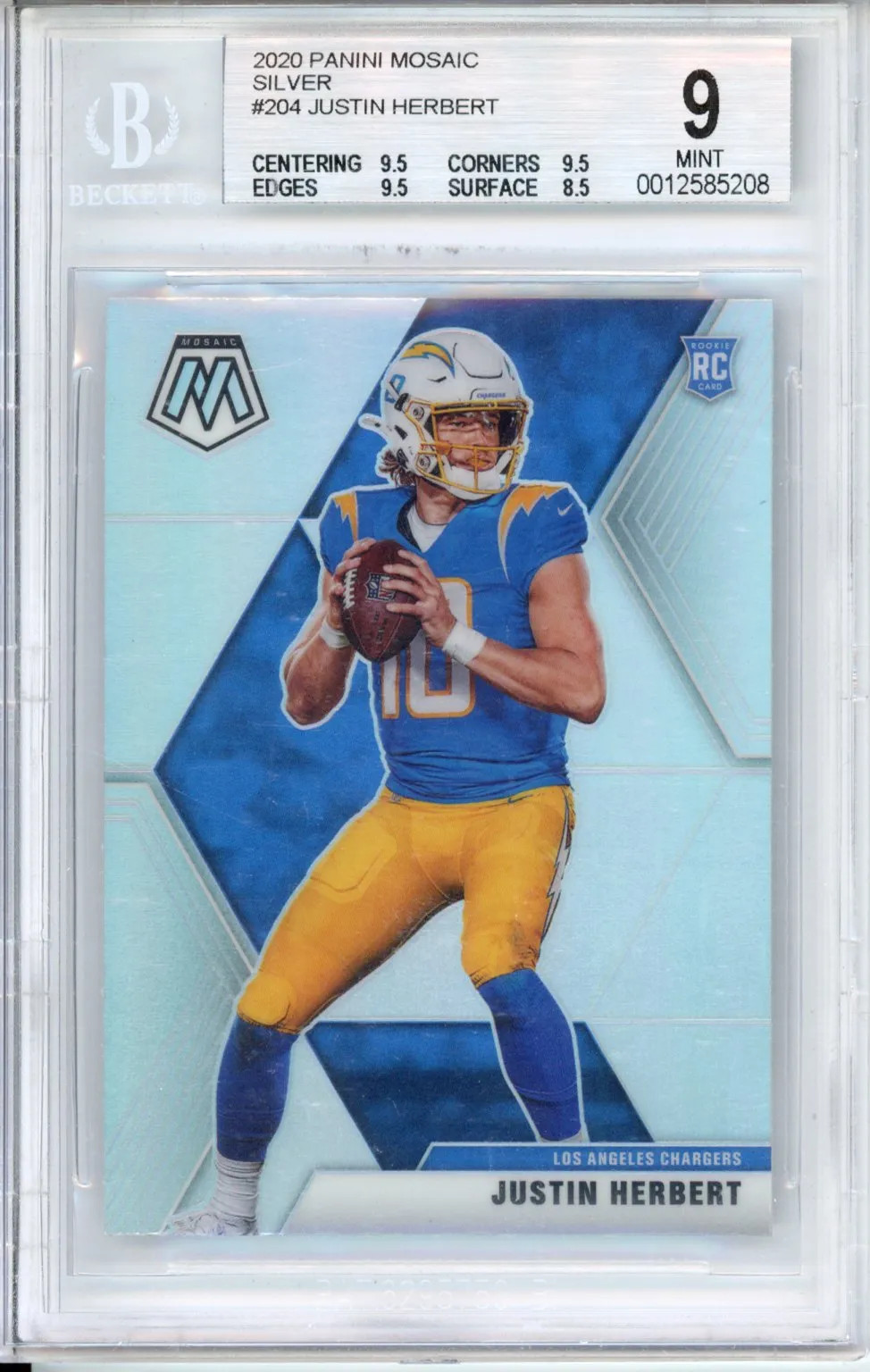 2020 Panini Mosaic Silver Justin Herbert #204 BGS 9