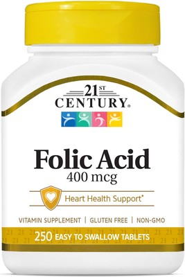 21st Century Folic Acid 400 mcg Tablets, 250 Count 