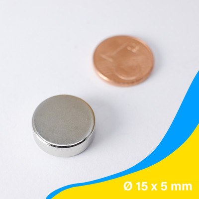 Neodym Scheibenmagnet N35 15 x 5 mm Extra Stark 100 Stück Supermagnet
